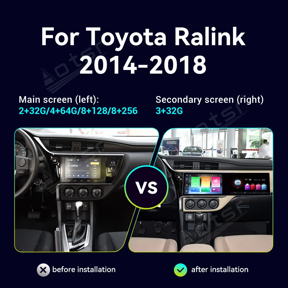 

Двойной 11,5-дюймовый автомобильный радиоприемник Carplay для Toyota Ralink 2014-2018, экран Android 13, мультимедийный видеоплеер, GPS-навигация, автомобильные аксессуары