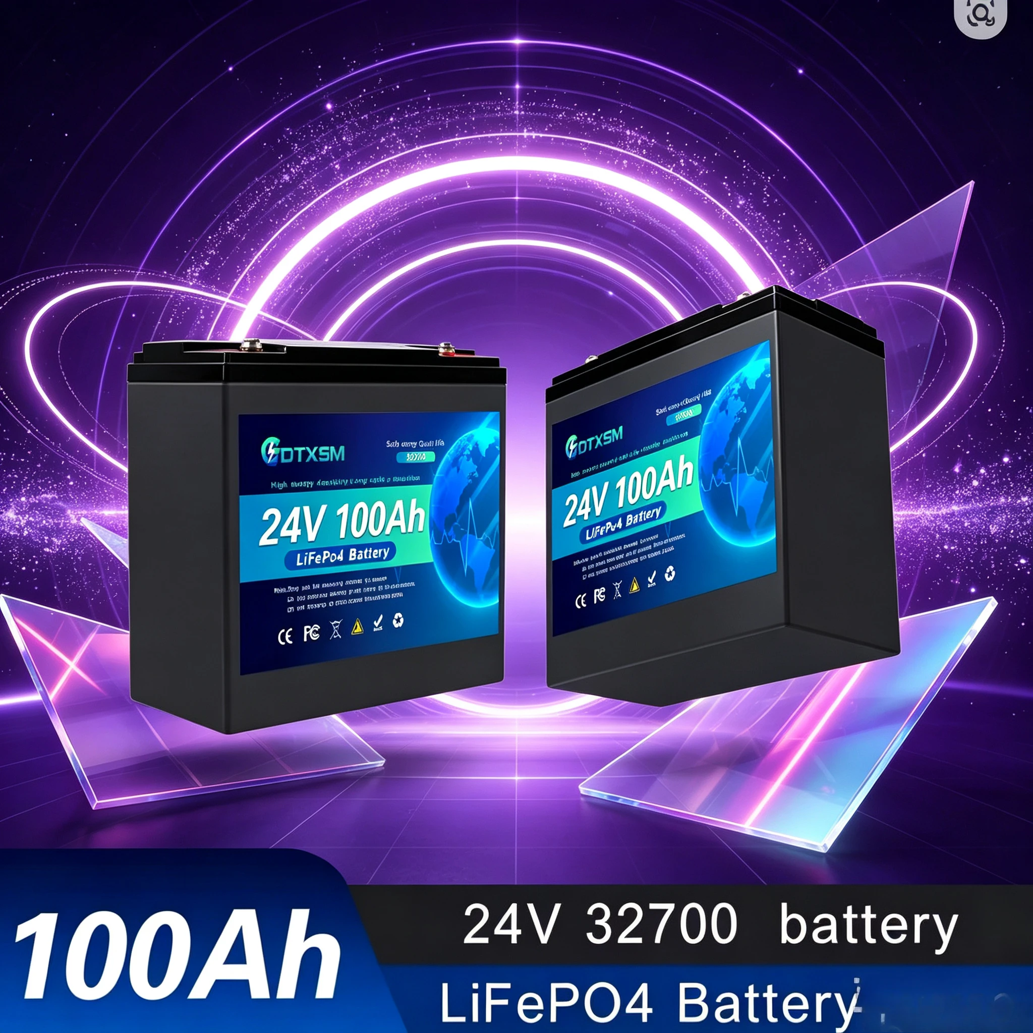 24V 100Ah LiFePO4 Battery Pack 2800Wh Compact Light Lithium Iron Phosphate Battery For Electric Boat Camping Outdoor Cabin Solar