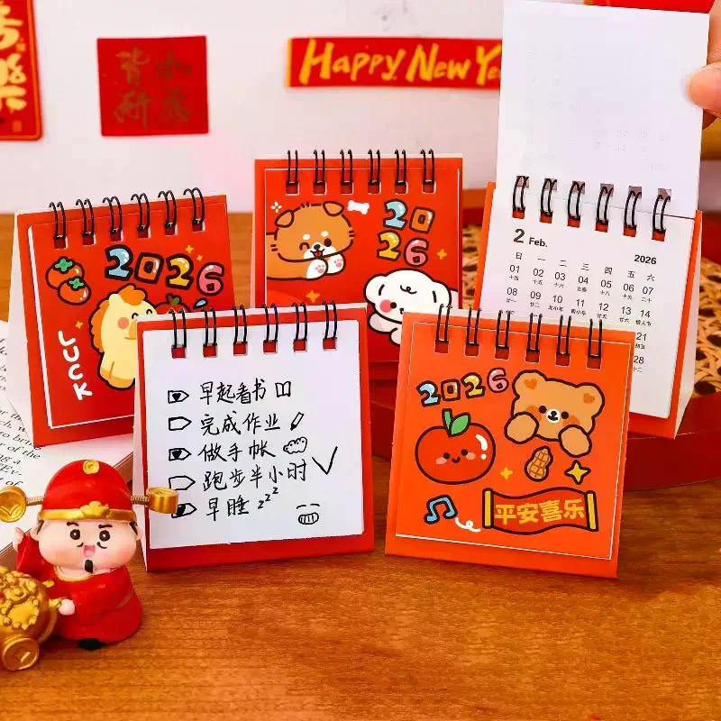 Mini calendario da tavolo per cartoni animati di Capodanno Calendario di moda carino Calendario tascabile portatile Programma Decorazione desktop Regali per studenti