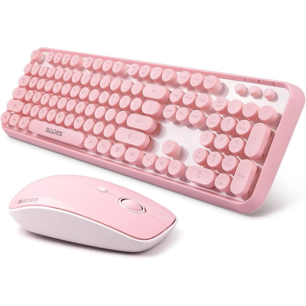 Wireless Keyboard and Mouse Set, Typist Style with Round Keys, Full Size with Number Pad for PC and Laptop