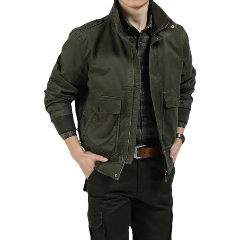 

MaiDangDi 2024 New Jacket Men's Pure Cotton Washed Casual Pure Cotton Zipper Rivet Outdoor Solid Color Jacket Coat