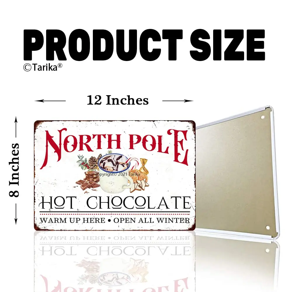 North Pole Hot Chocolate Warm Up Here & Open All Winter Funny Vintage Metal Tin Sign Wall Decor for Home, Farmhouuse, Bar, R