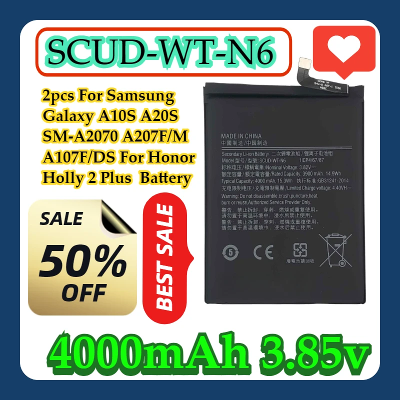 2pcs For Samsung Galaxy A10S A20S SM-A2070 A207F/M A107F/DS For Honor Holly 2 Plus SCUD-WT-N6 4000mAh Battery