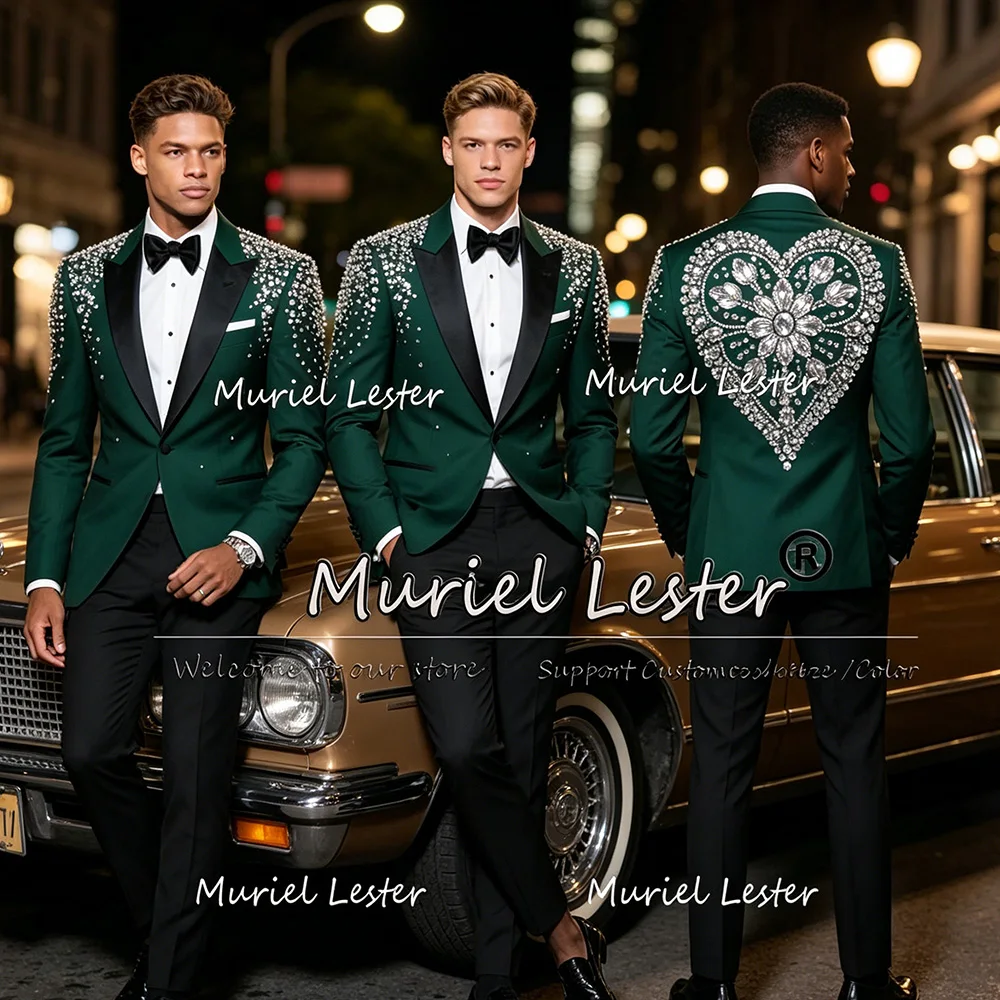 

Diamond Men Suits Shawl Lapel Groom Tuxedos Wedding Beaded Customized Prom Blazers Pants Outfit 2 Pieces Sets Costume Homme 2026