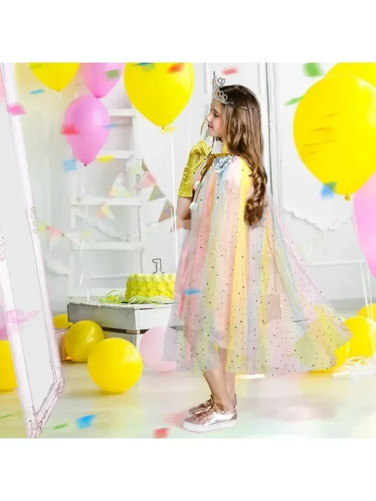 クリスマス ハロウィン 女の子用マント アウターウェア フリーサイズ スパンコール ショール キッズコート 誕生日パーティー ビーチ レインボープリンセスコスチューム