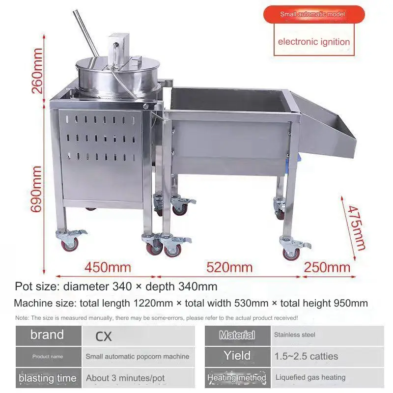 Gas-Powered Vertical Popcorn Machine,Fully Automatic Cart Popcorn Maker,Popcorn Vendor Equipment,Food Truck Popcorn Machine