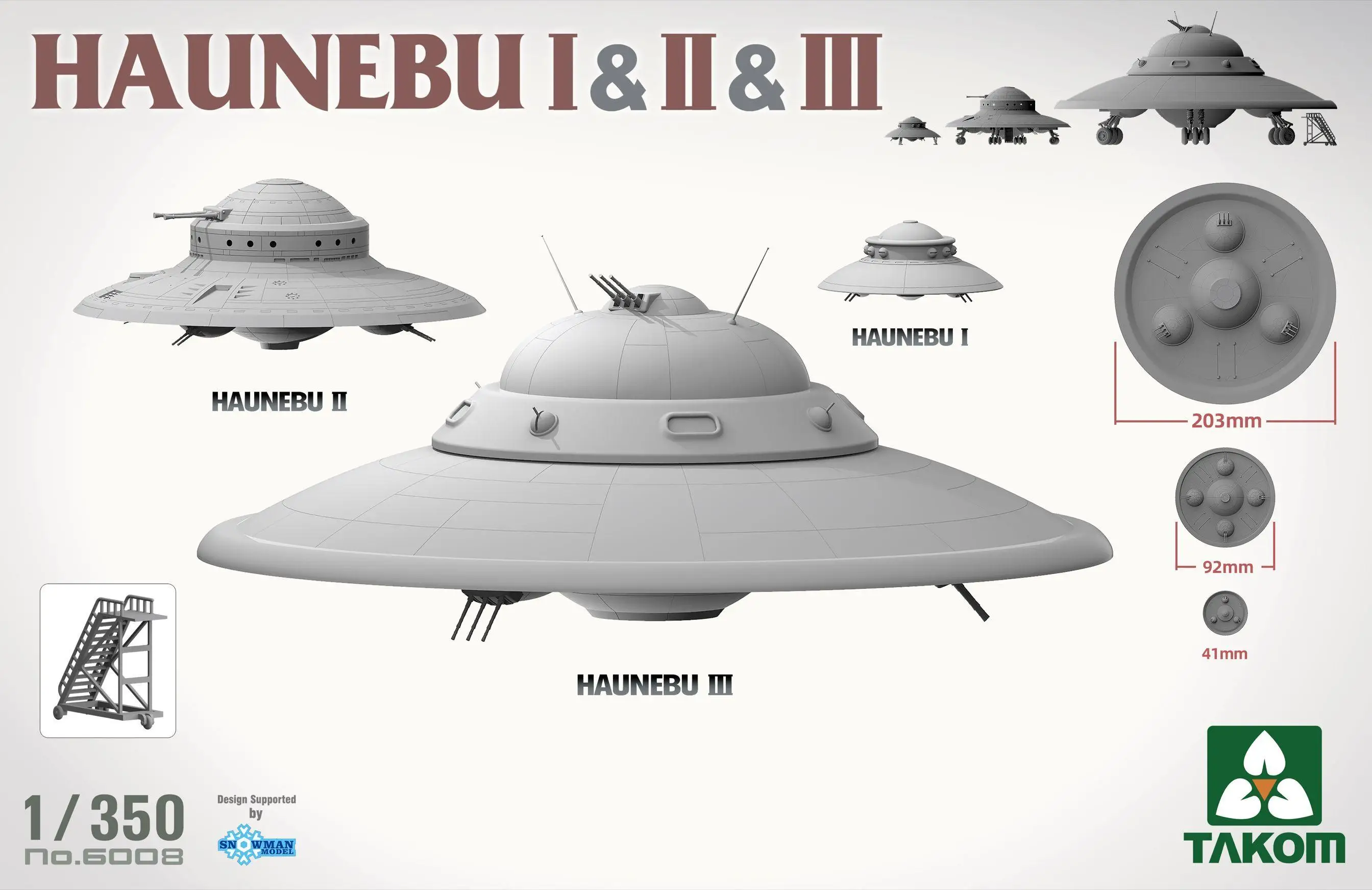 Takom 6008 1/350 Scale HAUNEBU  I & II & III Plastic model kit