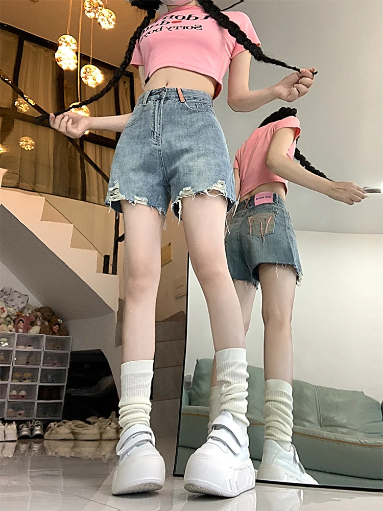 High Waist A-Line Denim orts Women's Summer Slim Fit Embroidery Fringe Design Casual Pants plus Size for plus Size Girls