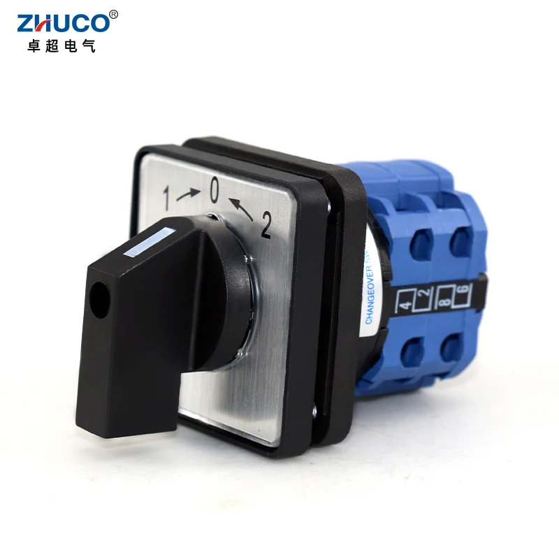 ZHUCO SZW26/LW26-20/B202.2 20A 660V 1-0-2 Two Pole Three Position 64X64 48X48 mm Panel Transfer Momentary Changeover Cam Switch