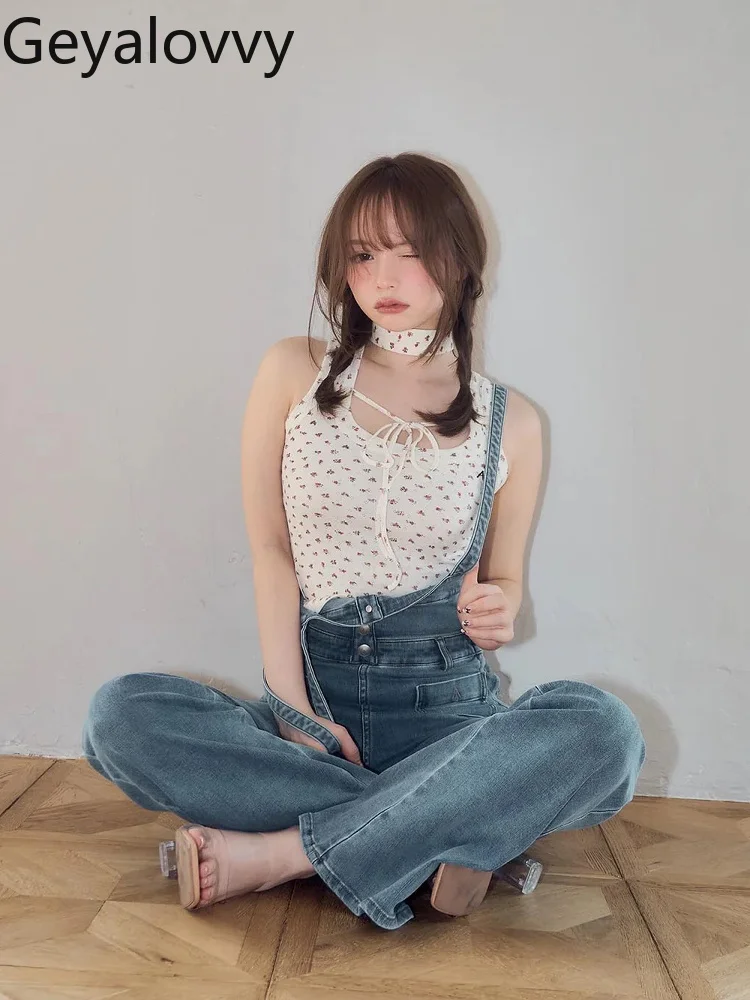 

2025 New Spring Summer Tanks Top Femme Japanese Style Small Floral Collar Design Tie Casual Vest Fashiom Women's Tops
