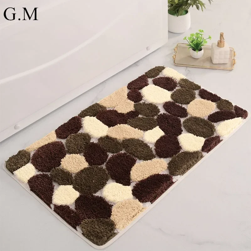 

Shaggy 3D Pebbles Accent Bathroom Rugs Soft Absorbent Bath Mats Non Slip Bathtub Mat Shower Room Floor Rug Entrance Doormat