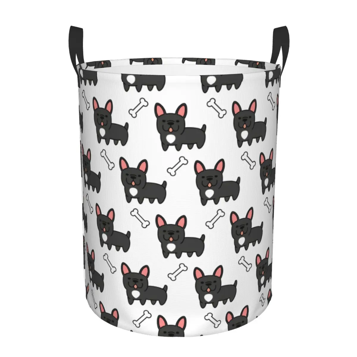 Custom French Bulldog Pet Laundry Basket Collapsible Bones Pattern Clothing Hamper Toys Organizer Storage Bins