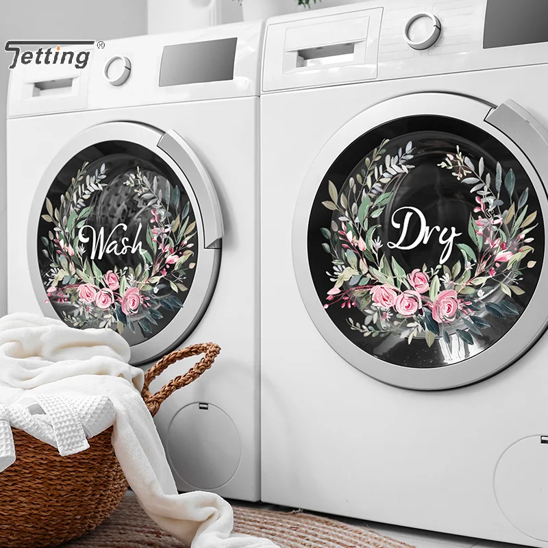 Flower Sticker For Washing Machine Self Adhesive Dry Wash Decals Laundry Room Washroom Shower Home Decor Wall Stickers