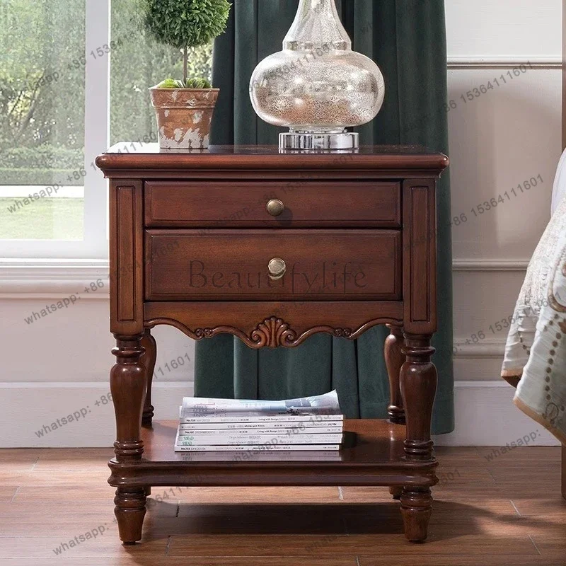FGrural solid wood bedside table second-layer drawer storage cabinet storage storage utility model