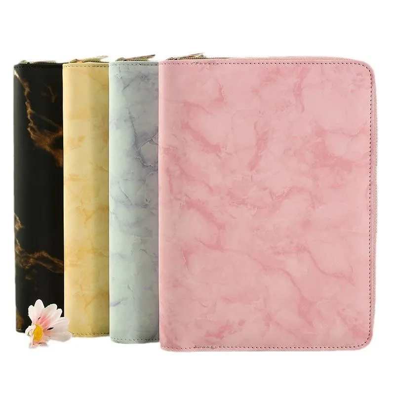 غطاء جلدي جديد عالي الجودة مقاس A5 مع سحاب، مجلد داخلي قابل للاستبدال مكون من 6 حلقات، هدية مجلد مؤتمرات مجلة الأعمال المنظم