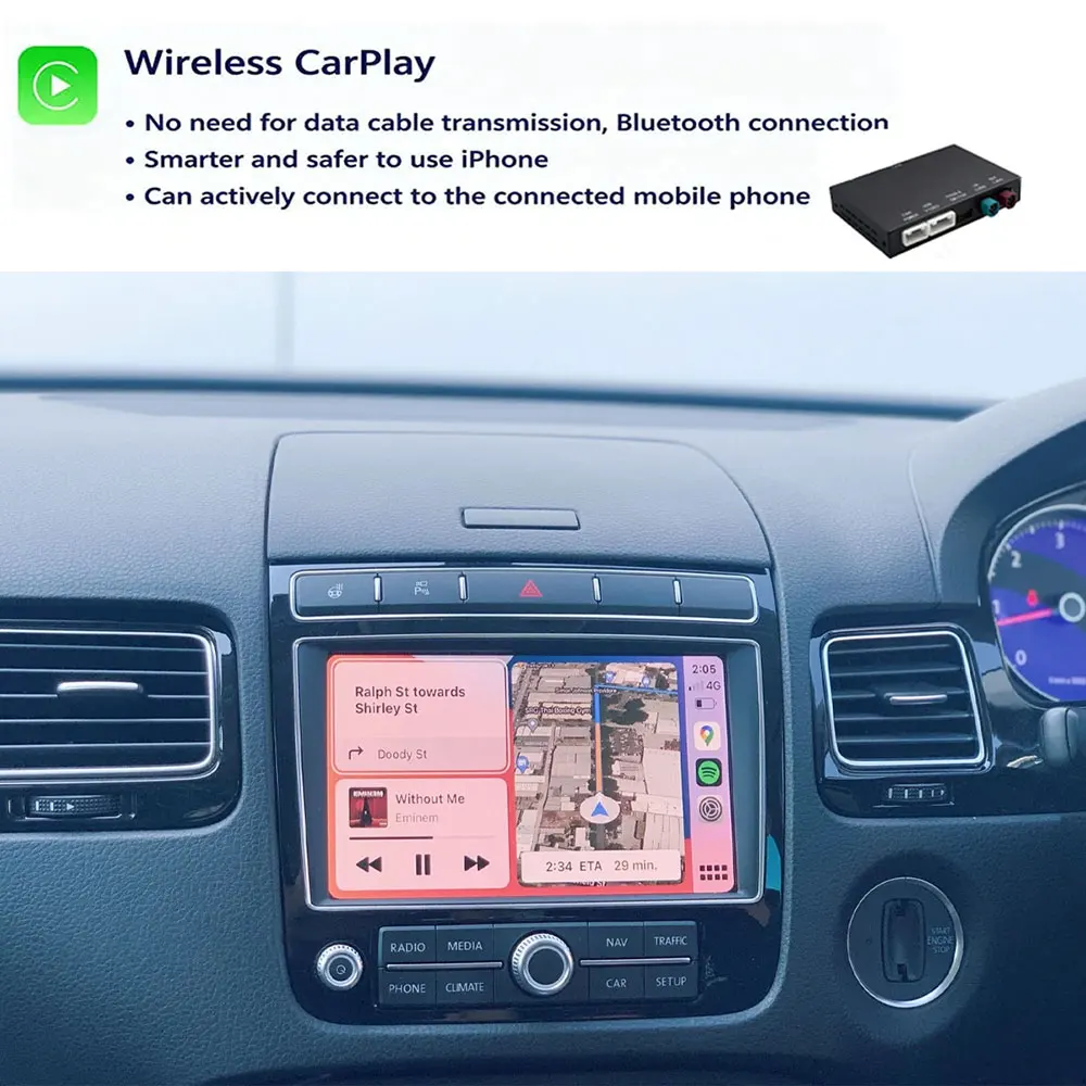 Wireless CarPlay Android Auto Kit VW Touareg 7P 2011-2016 RNS850 Factory Radio Wireless Phone Connection Reverse Camera Retained