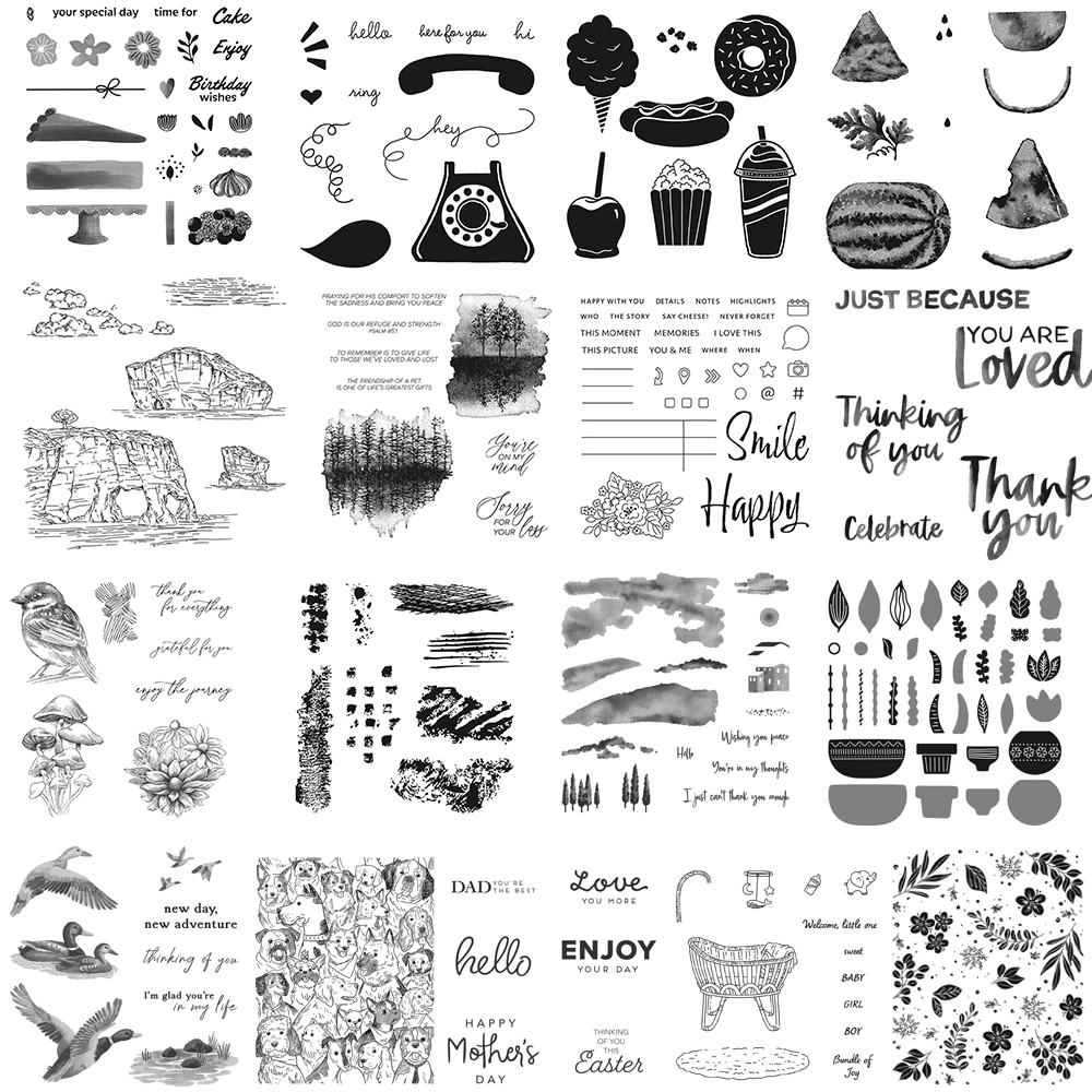 

Botanical Trees Hills Animasl Birds Clear Stamps Thanks Sentiment Words Stamp Dessert for DIY Scrapbooking Card Making 2024 New