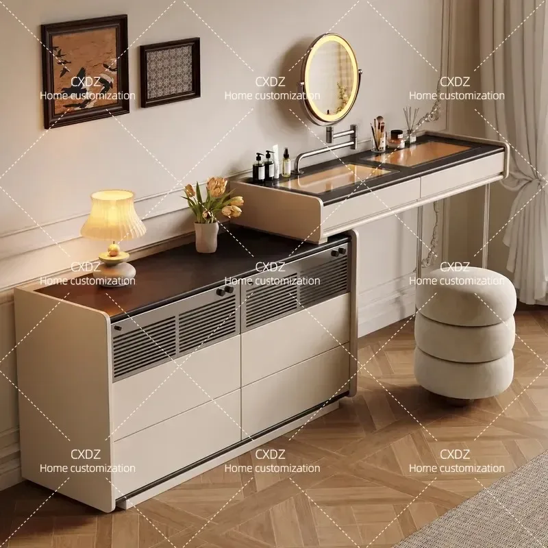 Retro Style Dresser Chest with Integrated Makeup Table Bedroom Bedside Locker Storage 2026 New