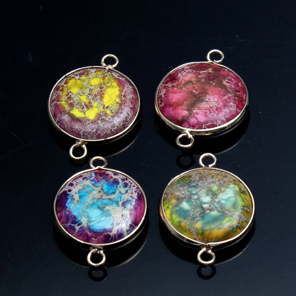 1 قطعة الحجر الطبيعي ثقب مزدوج الذهبي موصل دائري الحجر الإمبراطوري قلادة ل قلادة سوار يدوي الصنع إكسسوارات 21x30mm #2