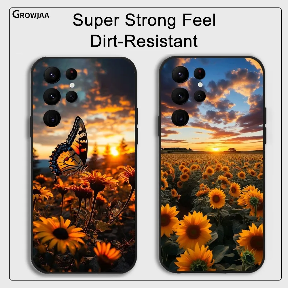 Sunflower Setting Sun Wildflower Phone Case For Samsung Galaxy S25 S24 S22 S23 Ultra S21 S20 Plus 5G Protective Silicone Funda