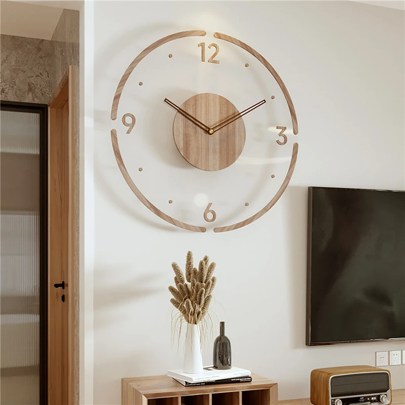 

30/35cm Solid Wood Silent Quartz Clock Nordic Minimalist Wall Hanging Round Clock for Living Room Bedroom Decoration Clock Watch