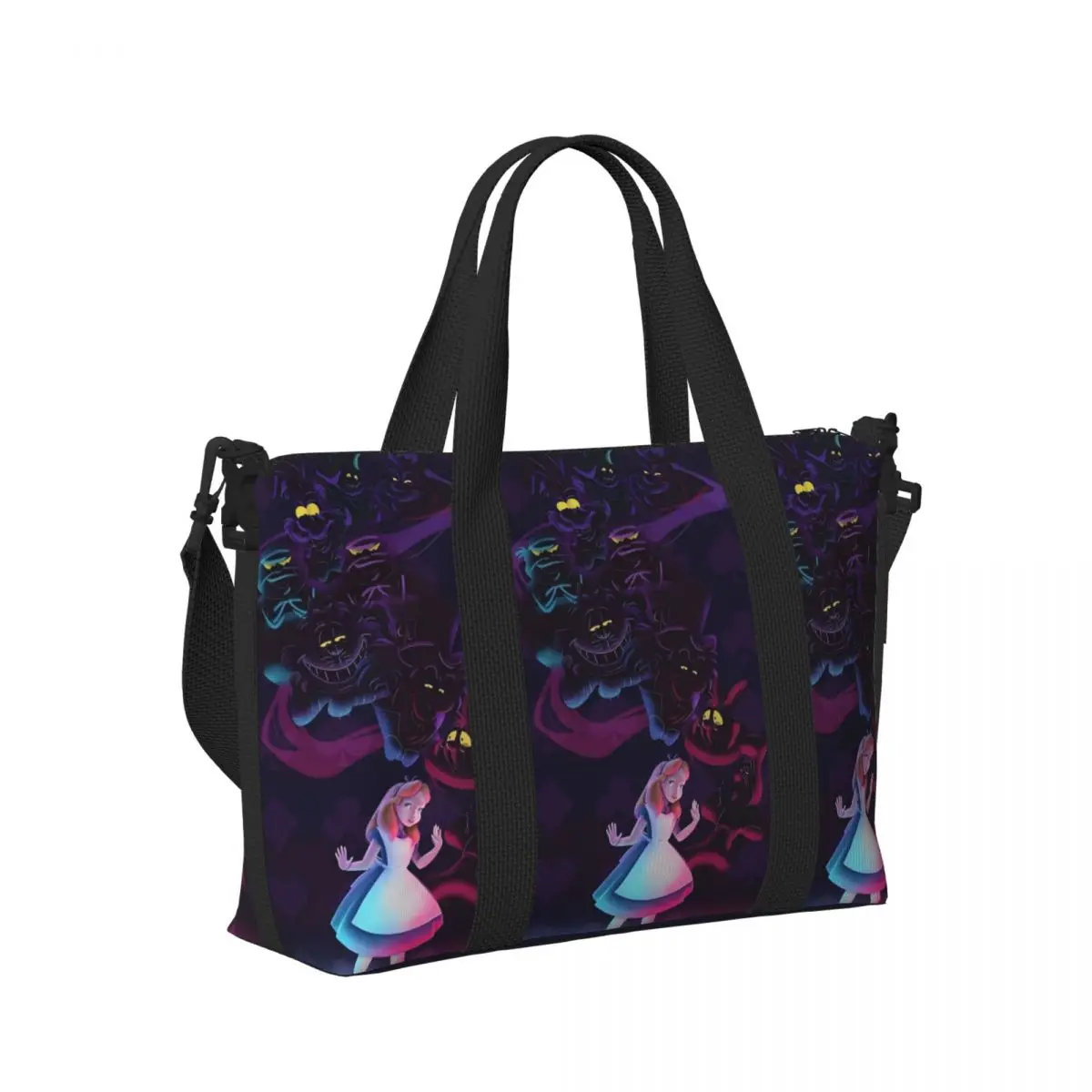 مخصص كبير أليس في بلاد العجائب حمل حقيبة المرأة الرسوم المتحركة المتسوق الكتف رياضة حقيبة سفر الشاطئ #3