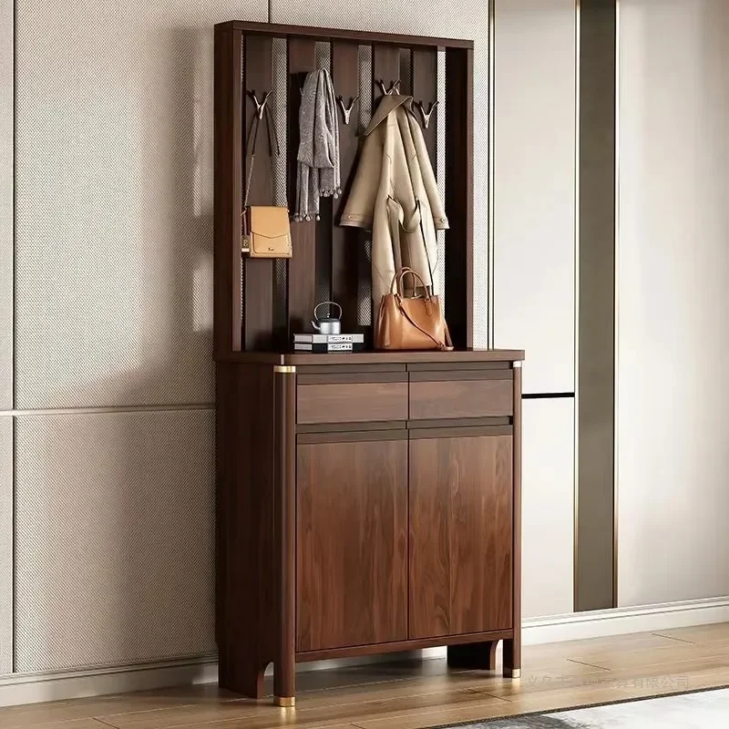 Chinese Shoe Cabinet Solid Wood Household Door Hanger Integrated Entrance Cabinet With Shoe Stool Entry Coat CabinetN20