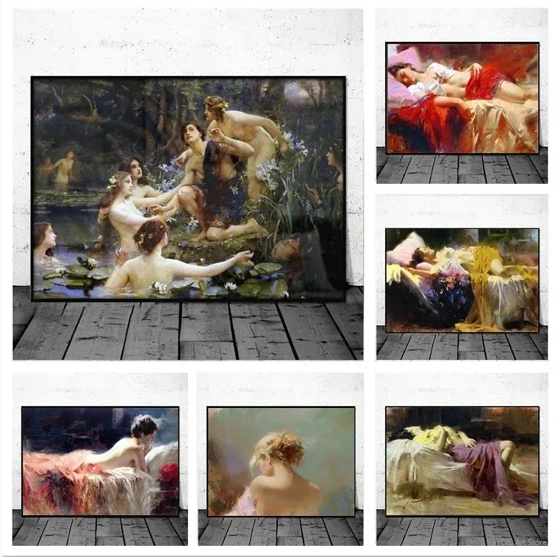 Vintage Nude Women Poster  Hylas and The Water Nymphs by Henrietta Rae  Canvas Art Print for Home Wall Decor  Retro Wallpaper Pi