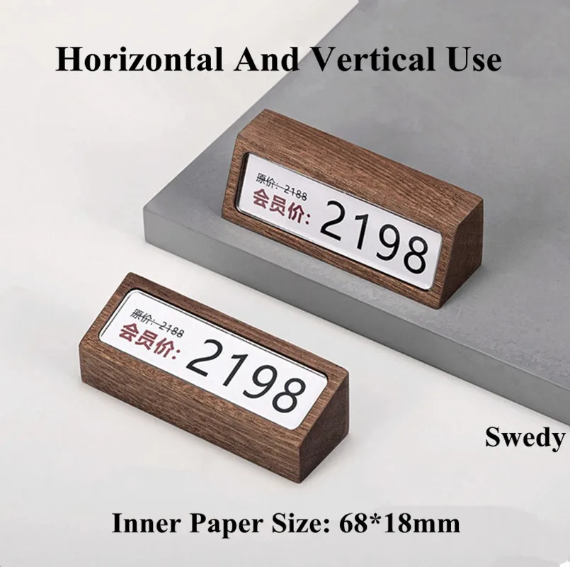 

68x18mm Table Top Wood Mini Acrylic Sign Display Holder Table Price Name Card Holder Tags Menu Label Paper Stand