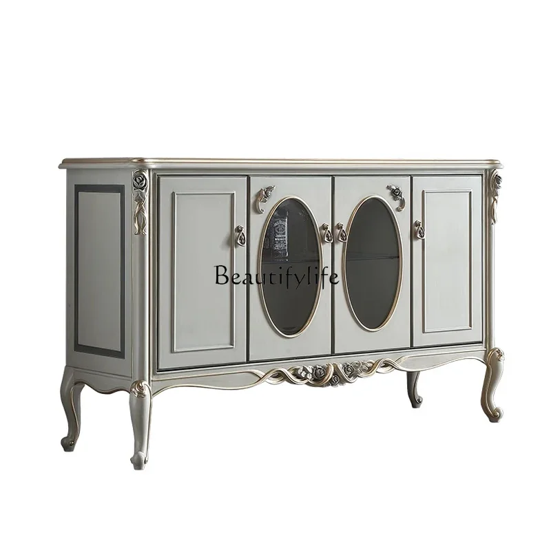 

FG17French light luxury solid wood dining side cabinet living room retro carved wine cabinet