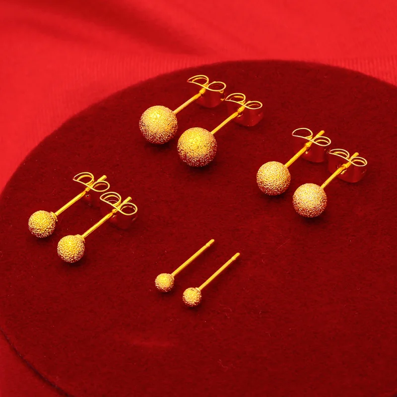 

Brass Plated Earrings Beads Vietnam Ancient Sand Round Beads Smooth Matte Hollow Earrings Fashion Women's Jewelry Wholesale