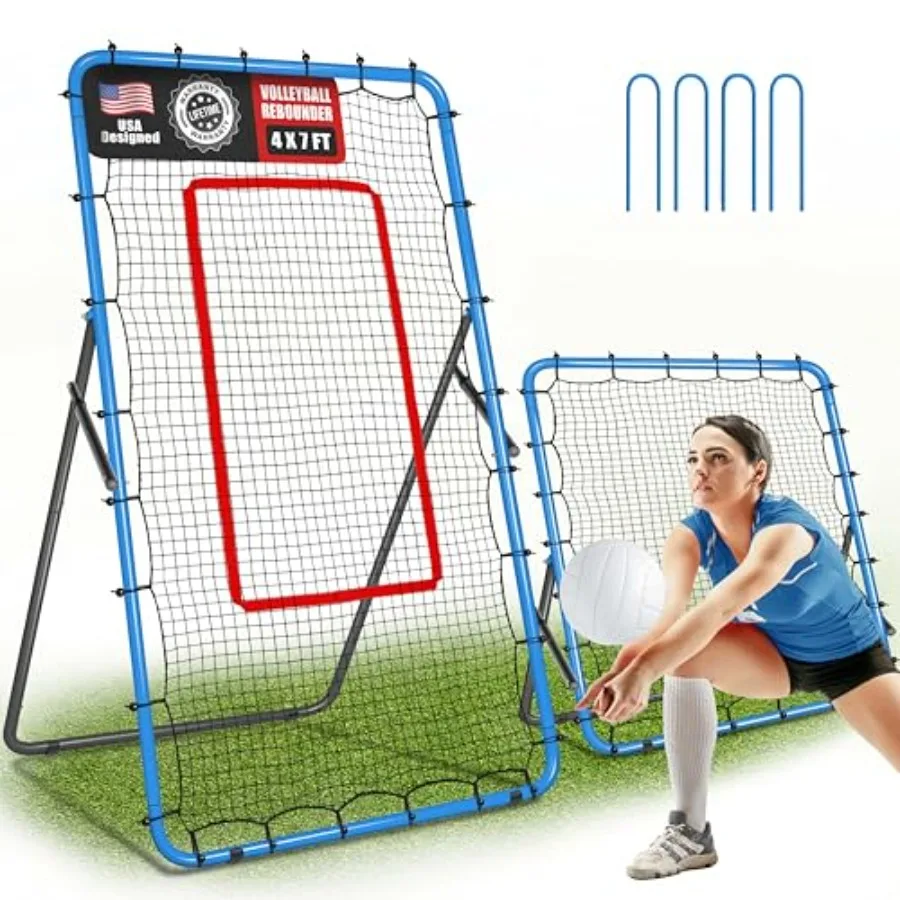 

2-in-1 Volleyball Rebounder Net Adjustable 7×4 Feet to 4.5×4 Feet Bounce Back Training Rebound Equipment with Angle Customizati