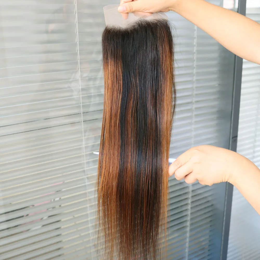 100% عذراء ريمي الشعر البشري الدانتيل إغلاق أمامي 13x4 13x6 أمامي 4x4 5x5 الدانتيل إغلاق تسليط الضوء على البيانو اللون 1B/30 شقراء