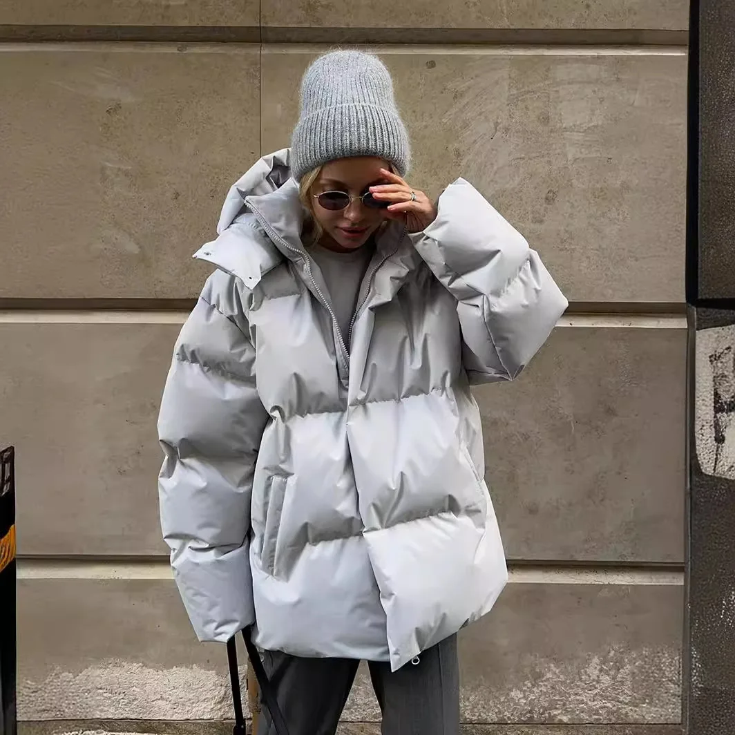 Thickened Cotton Jacket Winter New Style Loose Hooded Stand Collar Warm Coat Women's Fashion Commute Polyester Long Sleeve