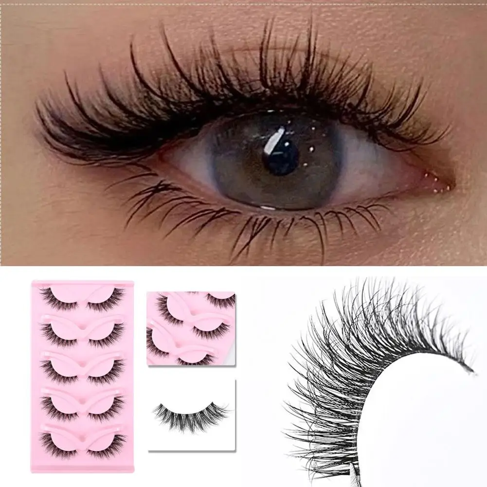 5 Pair 5D Fluffy False Eyelashes Natural Long Manga Lashes Winged End Eye Elongated Eyelashes Fake Lashes Makeup