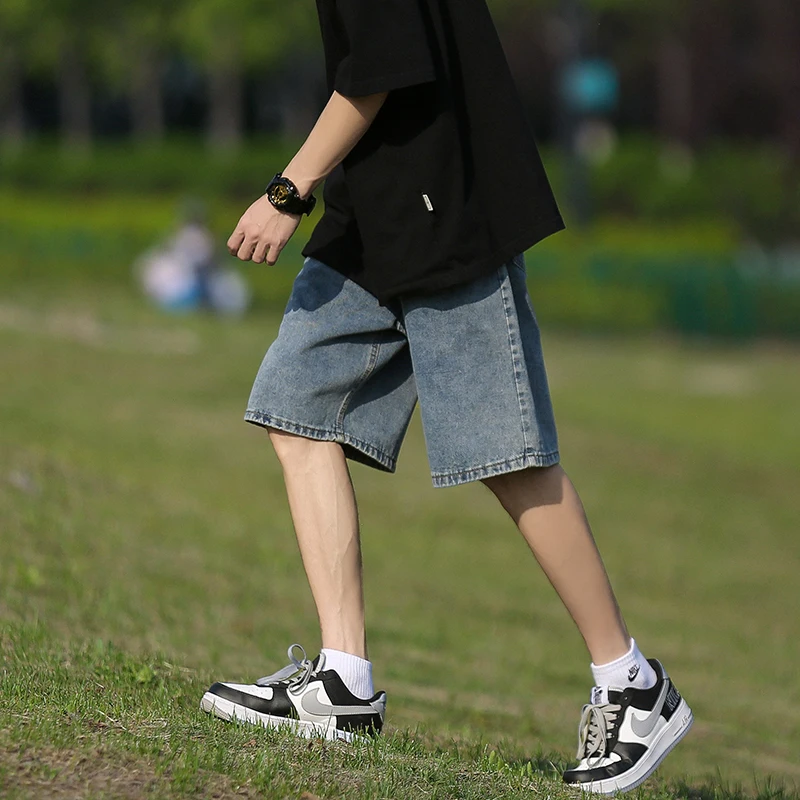 

American Retro Men's Denim Shorts Summer Trendy Loose Casual Five-Point Straight Leg Mid-Waist Jeans Wear Resistant Thin Denim