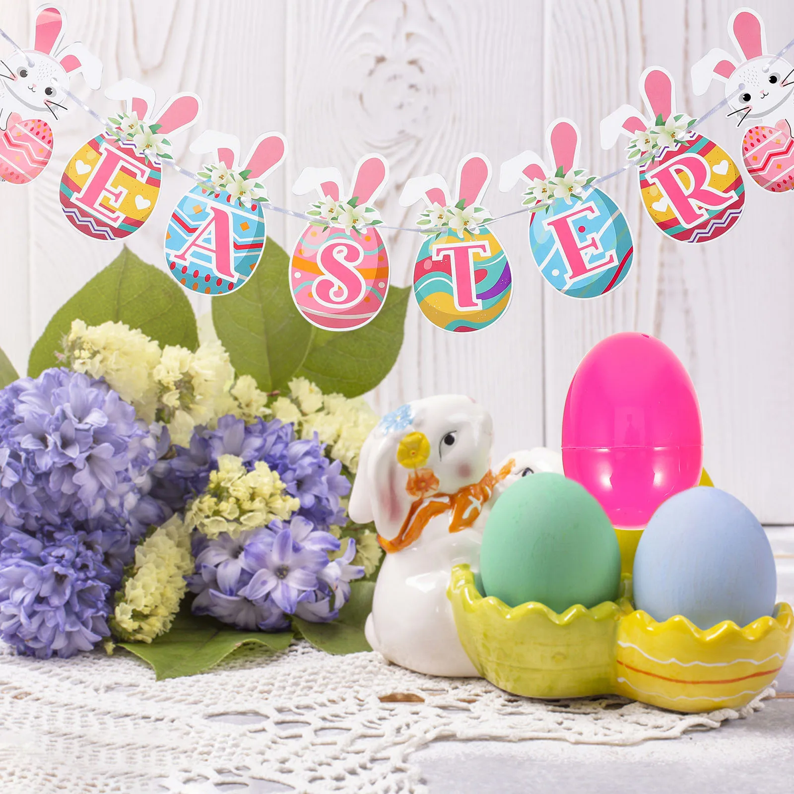 

1Set Easter Swirl Decor Chic Bunting Banner for Holiday Home Decoration Simple Fashionable Party Hanging Decoration Festive