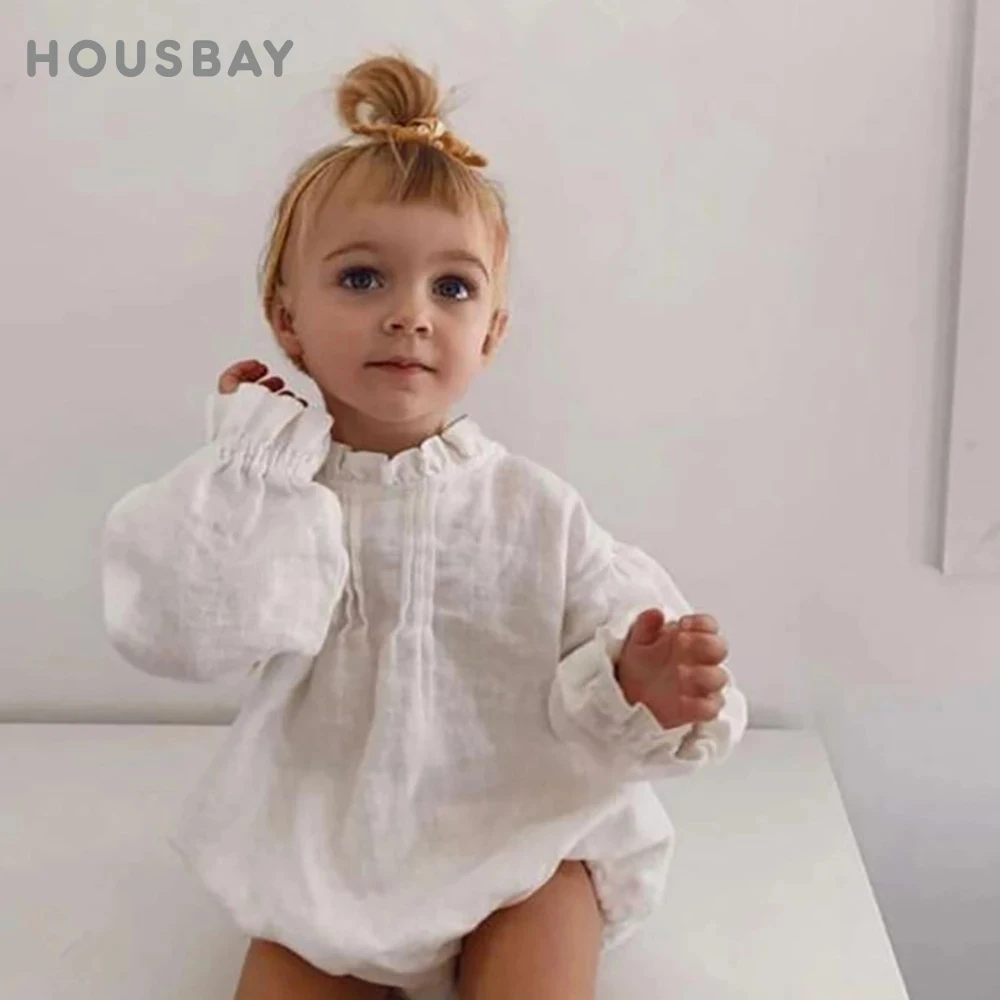 

Baby Body Long Sleeve Bodysuit Romper Spring Autumn White Soft Baby Peleles Jumpsuits Cotton Clothing With Ruffle Collar 3M-2T