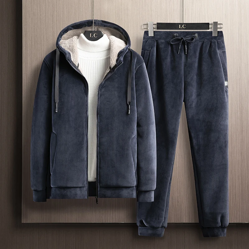 Hooded Sweat shirt+Pant 2-piece Sets Men Set Sports Suit Fleece Thickened Sportswear Casual Men Tracksuit Winter male Tracksuit