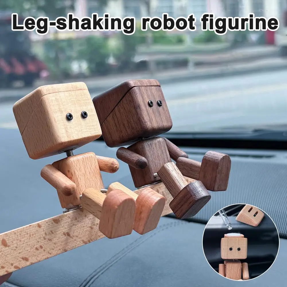

Wooden Leg Shaking Robot Car Perfume Diffuser Holder Cute Air Freshener Decor Auto Accessories For Dashboard
