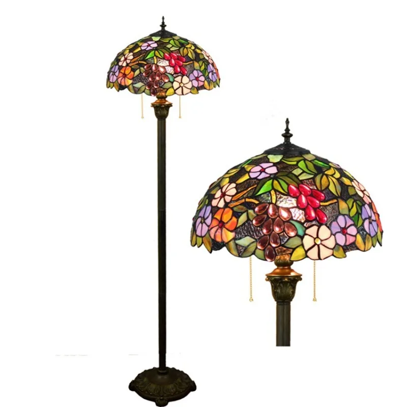 Handmade and Fired Colored Glass Floor Lamp American Pastoral LED Standing Light Parlour Bedroom High-end Decor Lighting Fixture