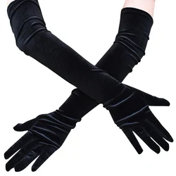 1 par de moda negro clásico adulto terciopelo ópera/codo estiramiento dedo guantes largos brazo cálido mujer vestido de noche etiqueta guantes