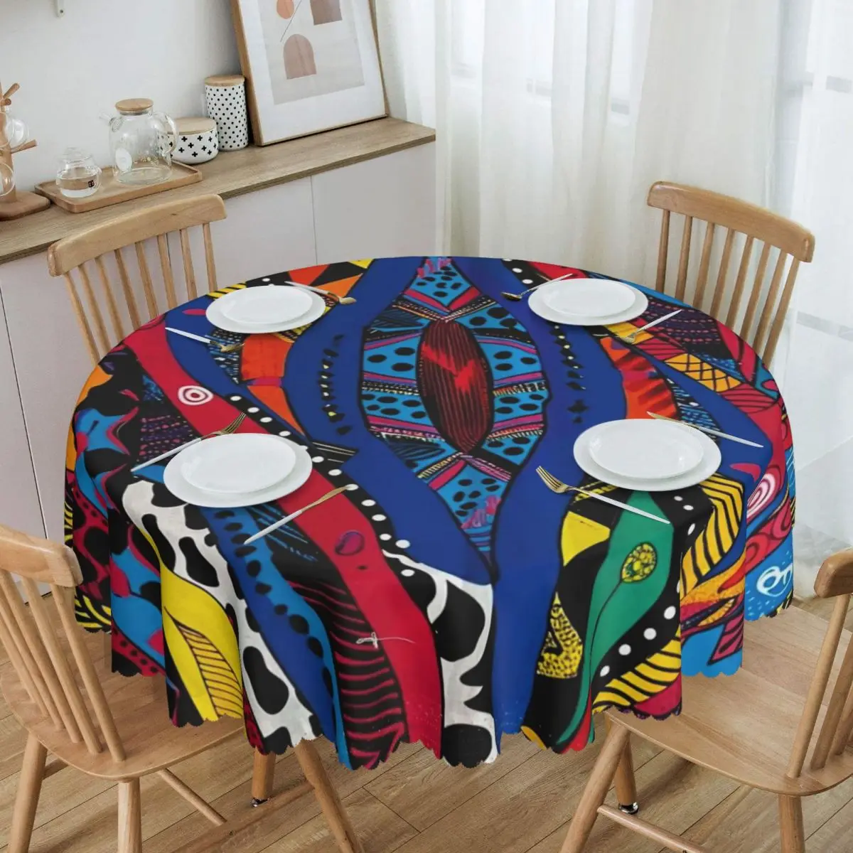 Custom Round Africa Life Exotic Tablecloth 60 inches Kitchen Dinning Table Cloth Spillproof Table Covers