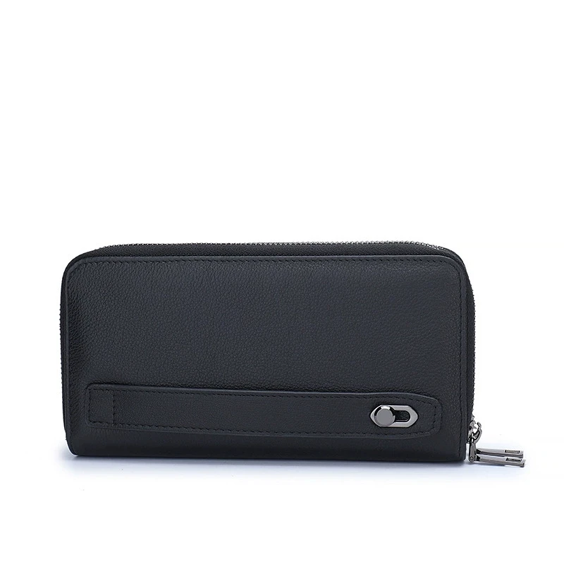 2026 New Men's Large Capacity Leather Wallet Double Zipper Handheld Phone Bag Stylish Compact Pouch for Mobile Devices