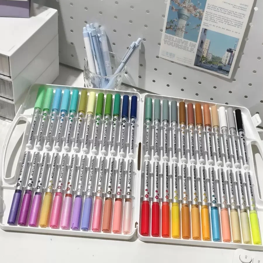 

12/18/36 Colors Liquid Acrylic Paint Markers Soft Brush Tip Non-Bleeding Layerable Pens for Rock Painting Canvas Fabric Stone