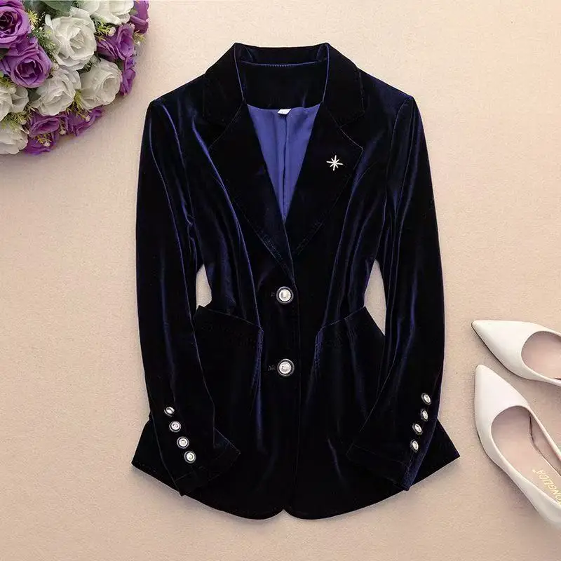 

Gold Velvet Women's Suit Jaet 2026 Spring Autumn New Profional Set Ele Godd Sle Slim Fit Small Western Top