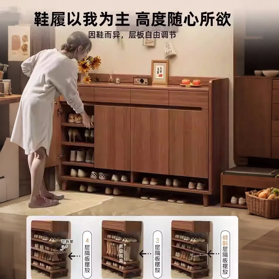 Home Solid Wood Shoe Cabinet, Large-capacity Locker At The Door Of The Home, New Chinese-style Wall-facing Entrance Cabinet, Int