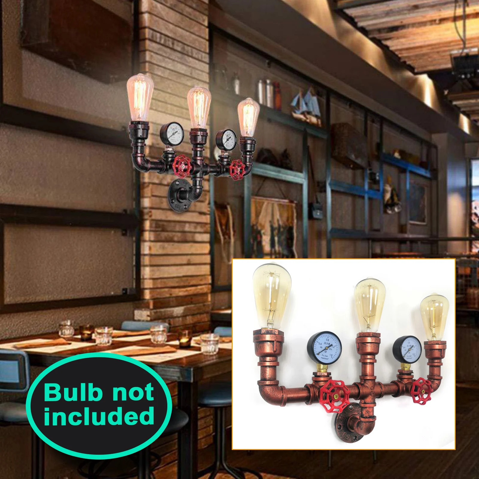 Lamp Tube Vintage Industrial 3-Light Water Lamp Light Steampunk Antique Retro Rusty Iron Pipe Wall Lamp