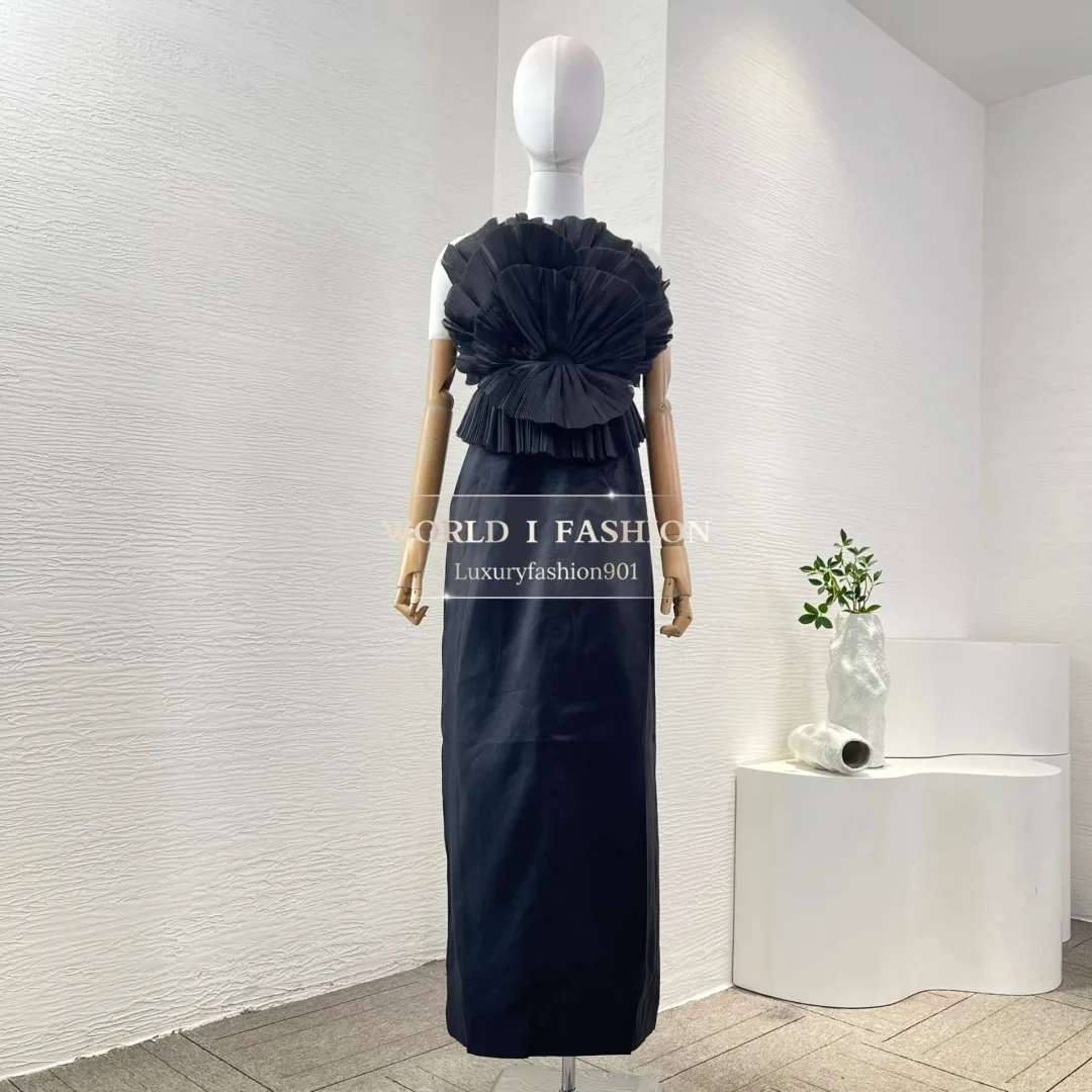 

2025 New Black Sleeveless Flowers Appliqued Mini Dress