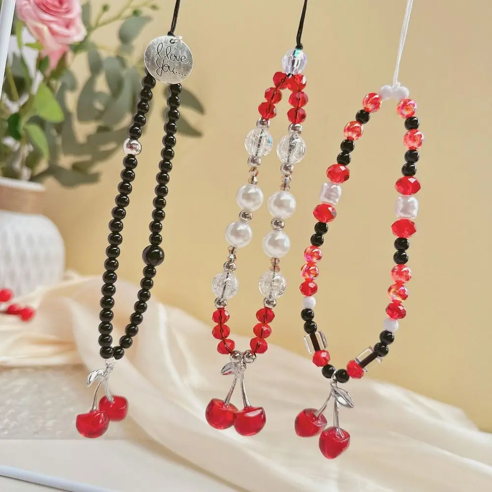 Black Cherry Beaded Mobile Phone Chain Bead Chain Hanging Cord Mobile Phone Lanyard Ornament Charms Mobile Phone Strap